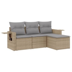 vidaXL Juego de sofás jardín con cojines 4 pzas ratán sintético beige