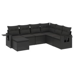 vidaXL Set de comedor de jardín 7 pzas y cojines ratán sintético negro