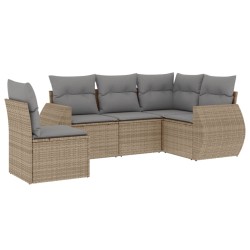 vidaXL Juego de sofás jardín con cojines 5 pzas ratán sintético beige