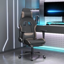 vidaXL Silla gaming con reposapiés tela negro y gris taupe