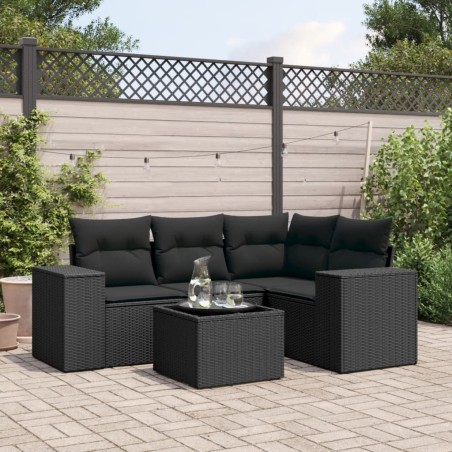 vidaXL Set de muebles de jardín 5 pzas y cojines ratán sintético negro