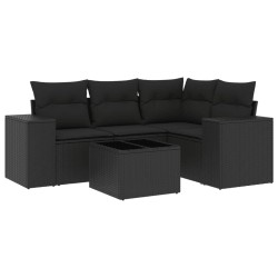 vidaXL Set de muebles de jardín 5 pzas y cojines ratán sintético negro