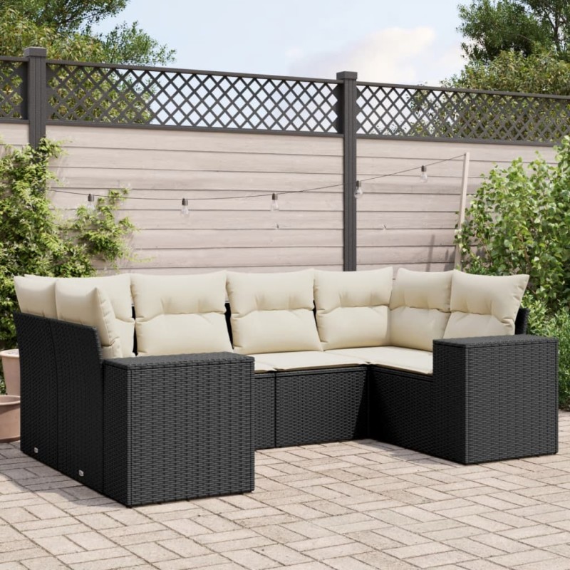 vidaXL Set de sofás de jardín 6 piezas y cojines ratán sintético negro vidaXL Set de sofás de jardín 6 piezas y cojines ratán sintético negro