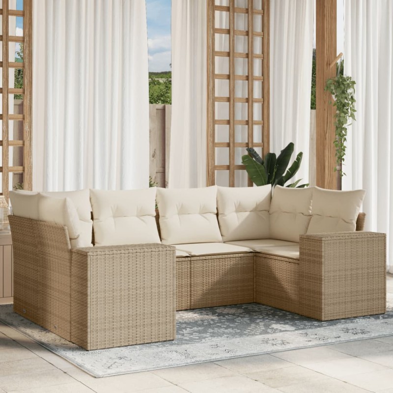 vidaXL Juego de sofás jardín con cojines 6 pzas ratán sintético beige vidaXL Juego de sofás jardín con cojines 6 pzas ratán sintético beige