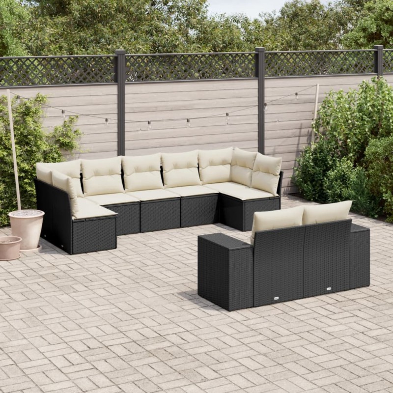 vidaXL Set de sofás de jardín 8 piezas y cojines ratán sintético negro vidaXL Set de sofás de jardín 8 piezas y cojines ratán sintético negro