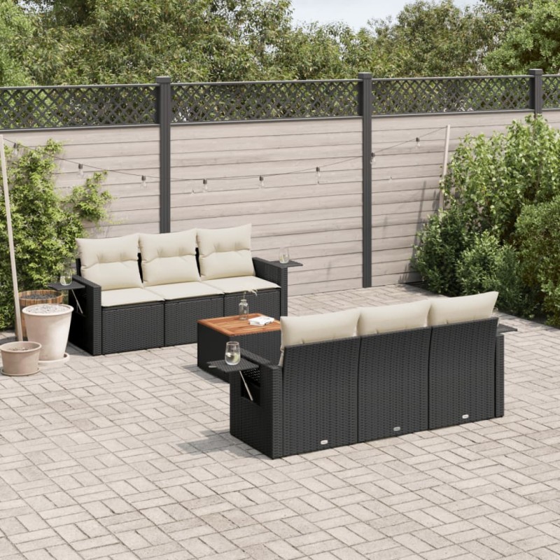 vidaXL Set de comedor de jardín 7 pzas y cojines ratán sintético negro vidaXL Set de comedor de jardín 7 pzas y cojines ratán sintético negro