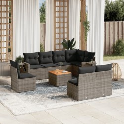 vidaXL Set de muebles de jardín 9 pzas y cojines ratán sintético gris