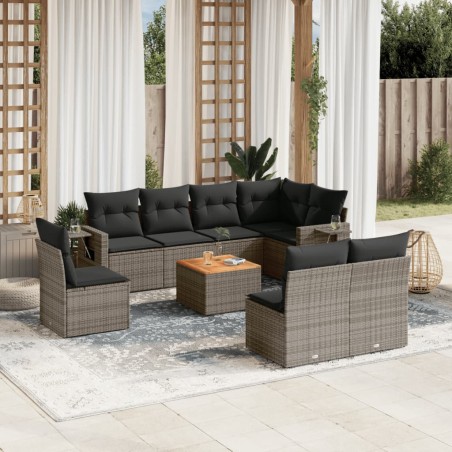 vidaXL Set de muebles de jardín 9 pzas y cojines ratán sintético gris