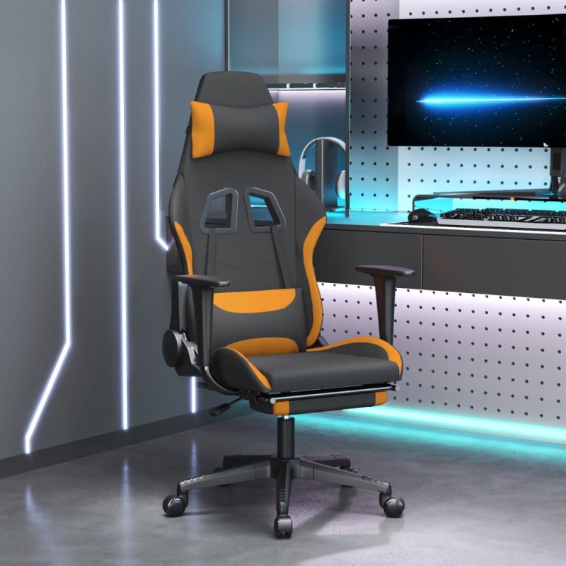 vidaXL Silla gaming con reposapiés tela negro y naranja vidaXL Silla gaming con reposapiés tela negro y naranja