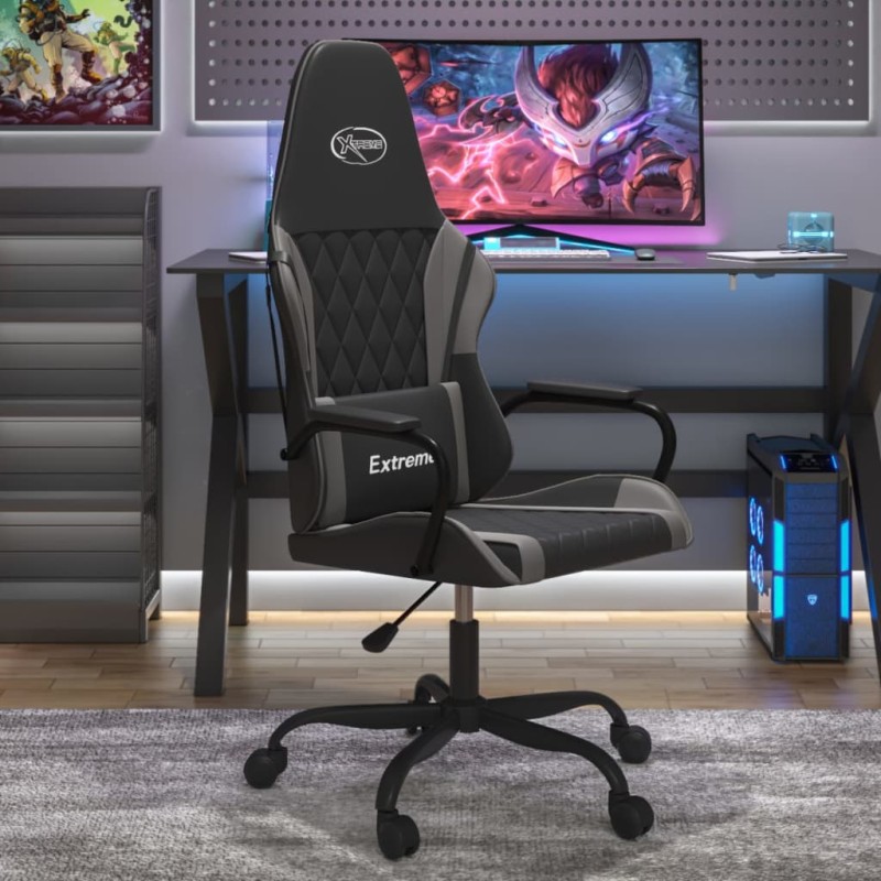 vidaXL Silla gaming cuero sintético negro y gris vidaXL Silla gaming cuero sintético negro y gris