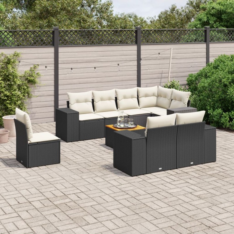 vidaXL Set de sofás de jardín 8 piezas y cojines ratán sintético negro vidaXL Set de sofás de jardín 8 piezas y cojines ratán sintético negro