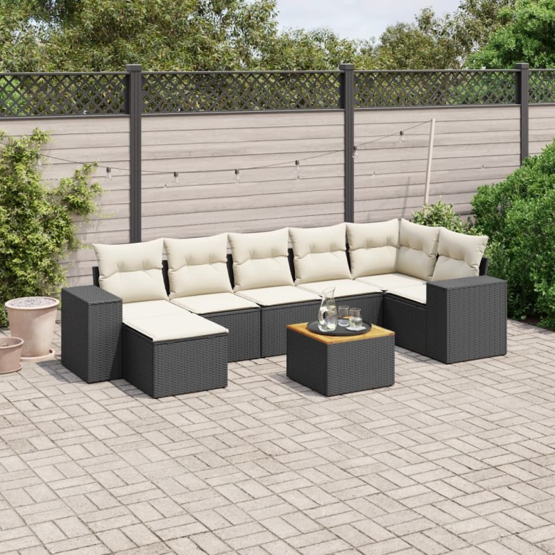 vidaXL Set de sofás de jardín 8 piezas y cojines ratán sintético negro vidaXL Set de sofás de jardín 8 piezas y cojines ratán sintético negro
