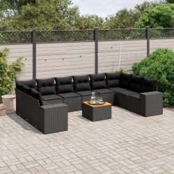 vidaXL Set de sofás de jardín 11 pzas y cojines ratán sintético negro