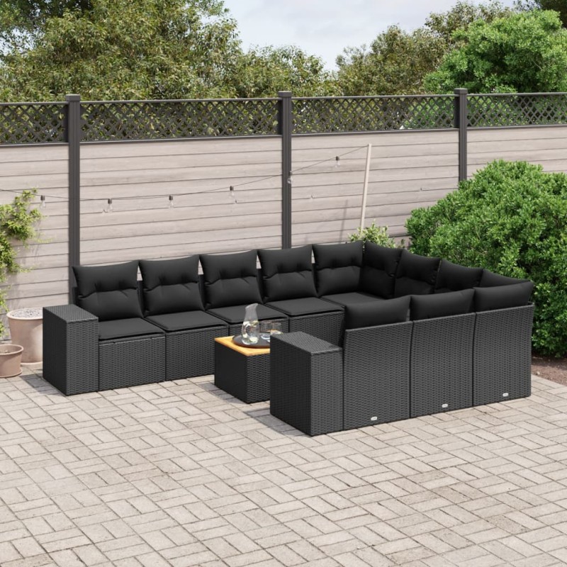 vidaXL Set de sofás de jardín 11 pzas y cojines ratán sintético negro vidaXL Set de sofás de jardín 11 pzas y cojines ratán sintético negro
