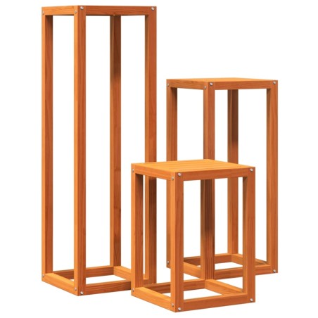 vidaXL Soportes para plantas 3 piezas madera maciza pino marrón cera
