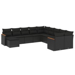 vidaXL Set de sofás de jardín 11 pzas y cojines ratán sintético negro