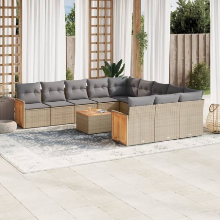 vidaXL Juego de sofás jardín con cojines beige mezcla 13 pzas ratán PE