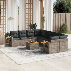 vidaXL Set de muebles de jardín 9 pzas y cojines ratán sintético gris