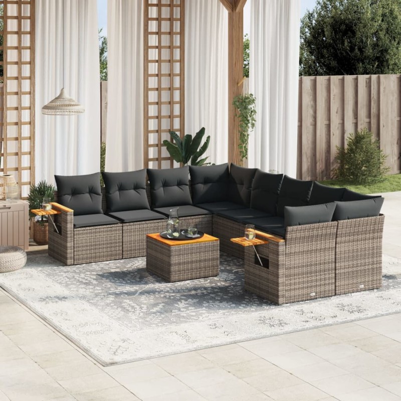 vidaXL Set de muebles de jardín 9 pzas y cojines ratán sintético gris