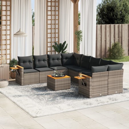 vidaXL Set de muebles de jardín 9 pzas y cojines ratán sintético gris