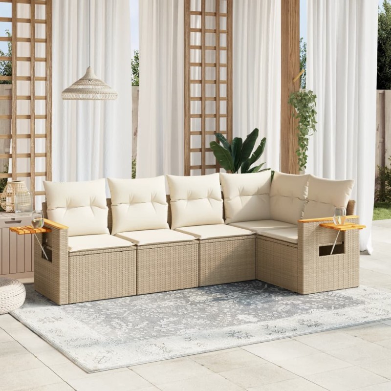vidaXL Juego de sofás jardín con cojines 5 pzas ratán sintético beige vidaXL Juego de sofás jardín con cojines 5 pzas ratán sintético beige