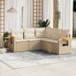 vidaXL Juego de sofás jardín con cojines 5 pzas ratán sintético beige vidaXL Juego de sofás jardín con cojines 5 pzas ratán sintético beige