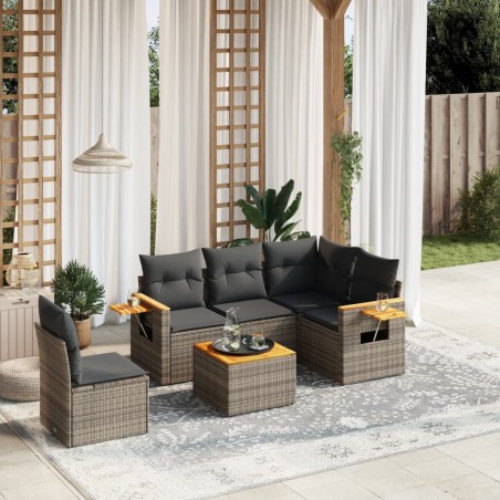 vidaXL Set de muebles de jardín 6 pzas y cojines ratán sintético gris