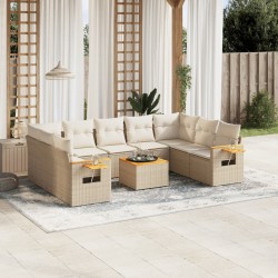 vidaXL Juego de sofás jardín con cojines beige 10 pzas ratán sintético
