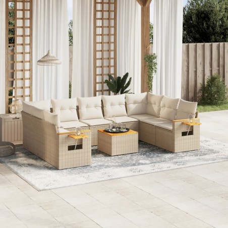 vidaXL Juego de sofás jardín con cojines beige 10 pzas ratán sintético