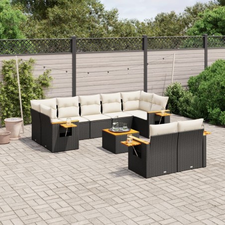 vidaXL Set de sofás de jardín 10 pzas cojines ratán sintético negro