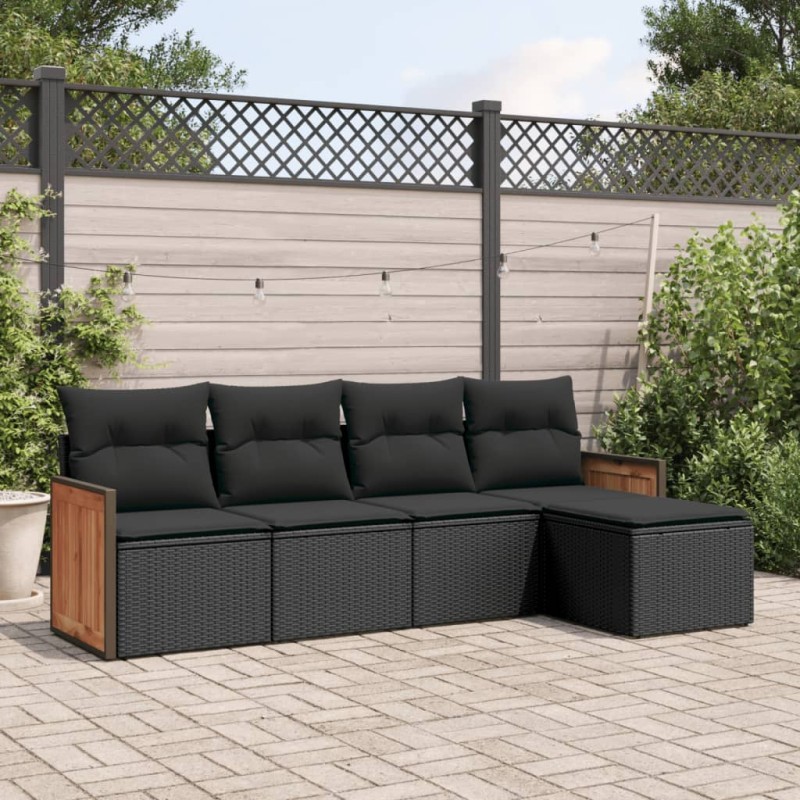 vidaXL Set de muebles de jardín 5 pzas y cojines ratán sintético negro vidaXL Set de muebles de jardín 5 pzas y cojines ratán sintético negro