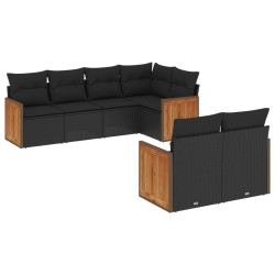 vidaXL Set de comedor de jardín 7 pzas y cojines ratán sintético negro