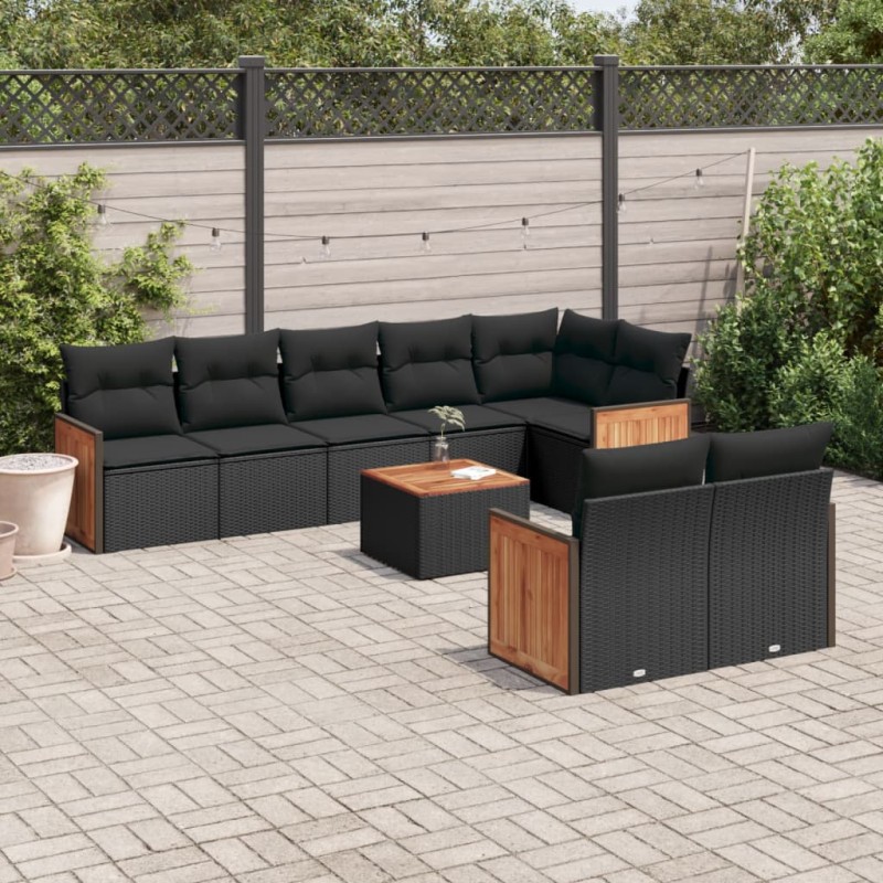 vidaXL Set de sofás de jardín 8 piezas y cojines ratán sintético negro vidaXL Set de sofás de jardín 8 piezas y cojines ratán sintético negro