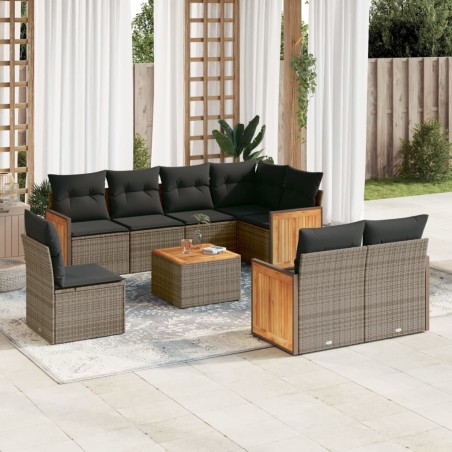 vidaXL Set de muebles de jardín 9 pzas y cojines ratán sintético gris