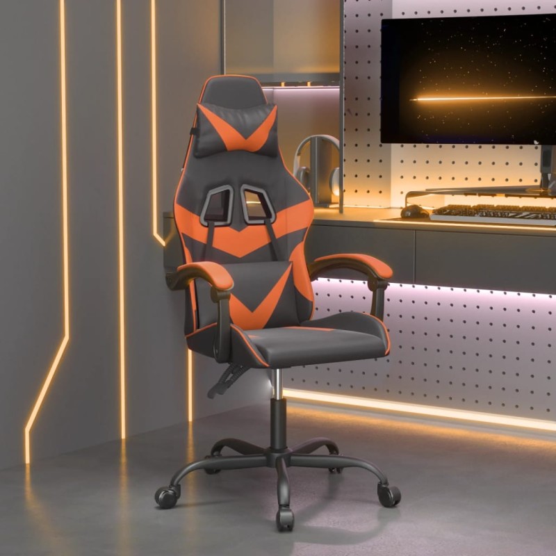 vidaXL Silla gaming cuero sintético negro y naranja vidaXL Silla gaming cuero sintético negro y naranja