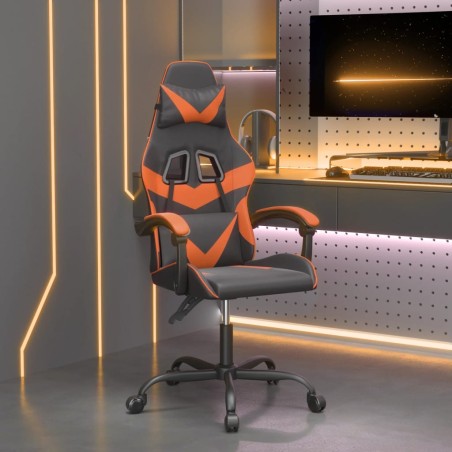 vidaXL Silla gaming cuero sintético negro y naranja