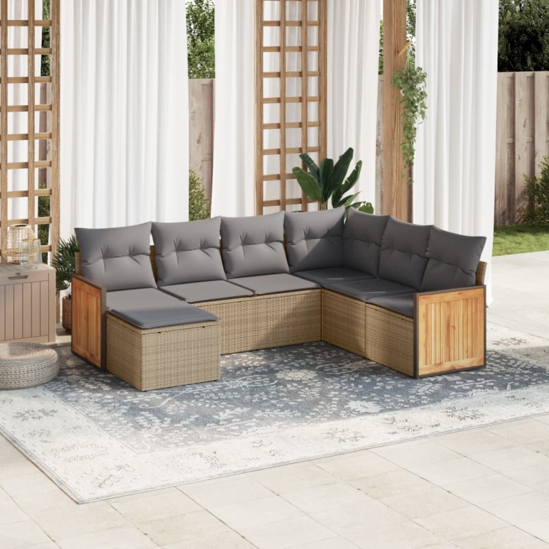 vidaXL Set sofás de jardín 7 piezas y cojines ratán sintético beige vidaXL Set sofás de jardín 7 piezas y cojines ratán sintético beige