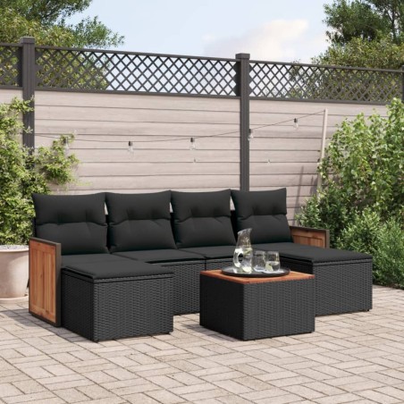 vidaXL Set de comedor de jardín 7 pzas y cojines ratán sintético negro