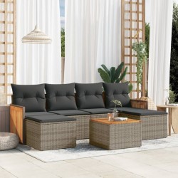 vidaXL Set de sofás de jardín 7 piezas con cojines ratán PE gris