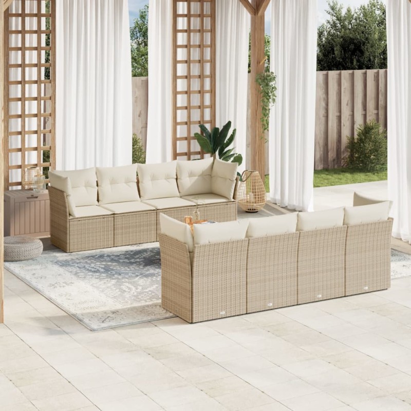 vidaXL Set de sofás de jardín 9 pzas con cojines ratán sintético beige vidaXL Set de sofás de jardín 9 pzas con cojines ratán sintético beige