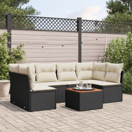 vidaXL Set de comedor de jardín 7 pzas y cojines ratán sintético negro