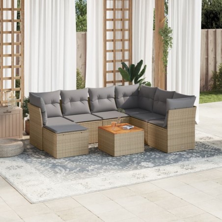 vidaXL Juego de sofás jardín con cojines beige mezcla 8 pzas ratán PE