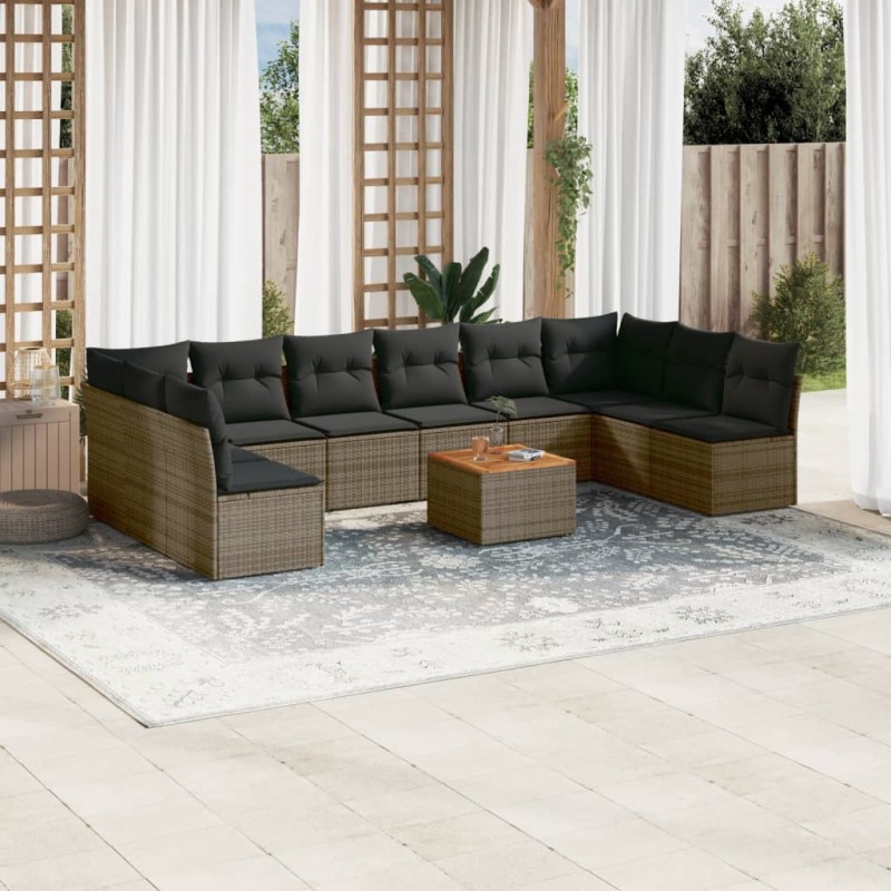 vidaXL Set de sofás de jardín 11 pzas y cojines ratán sintético gris vidaXL Set de sofás de jardín 11 pzas y cojines ratán sintético gris