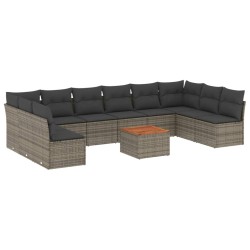 vidaXL Set de sofás de jardín 11 pzas y cojines ratán sintético gris