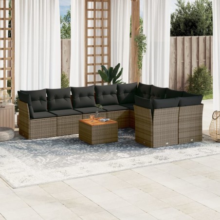 vidaXL Set de sofás de jardín 10 pzas con cojines ratán sintético gris