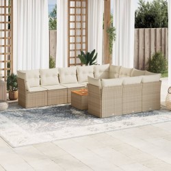vidaXL Set de sofás de jardín 11pzas con cojines ratán sintético beige