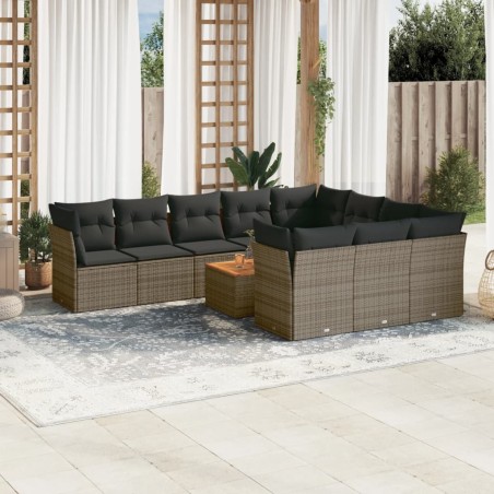 vidaXL Set de sofás de jardín 11 pzas y cojines ratán sintético gris