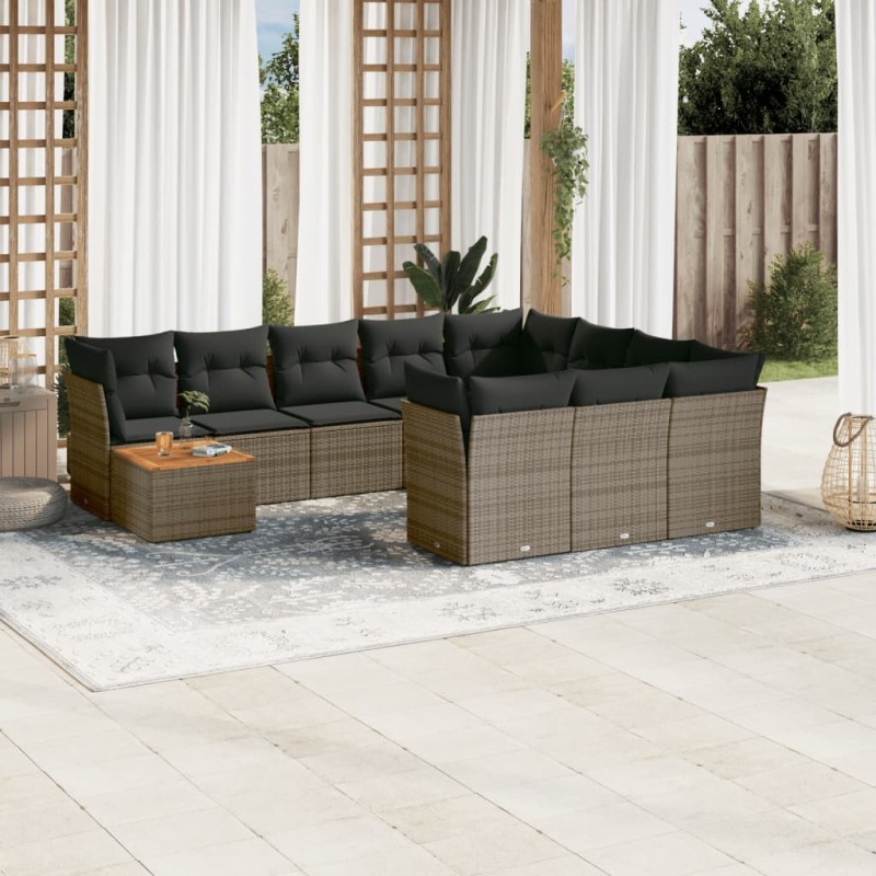 vidaXL Set de sofás de jardín 11 pzas y cojines ratán sintético gris vidaXL Set de sofás de jardín 11 pzas y cojines ratán sintético gris