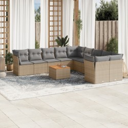 vidaXL Juego de sofás jardín con cojines beige mezcla 11 pzas ratán PE