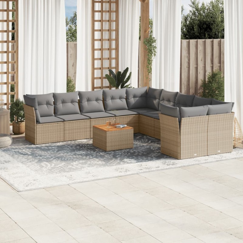 vidaXL Juego de sofás jardín con cojines beige mezcla 11 pzas ratán PE vidaXL Juego de sofás jardín con cojines beige mezcla 11 pzas ratán PE